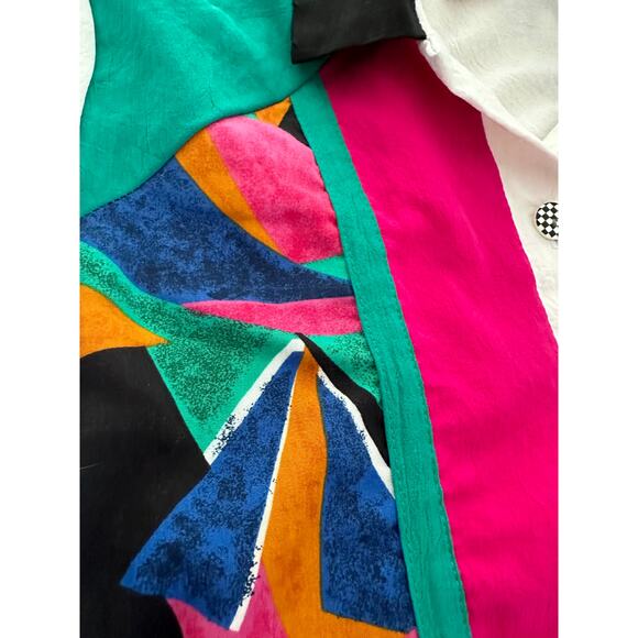 VTG 80s LA Attitude SzM White Green & Pink Color Blocked retro shoulder pads - Picture 6 of 8